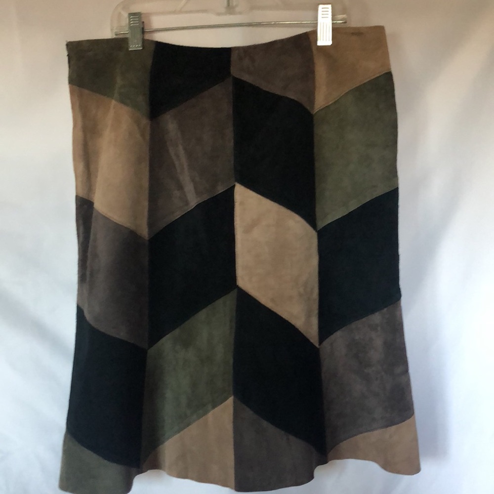 Alfani Multi Colored Patchwork 100% Leather Skirt… - image 5